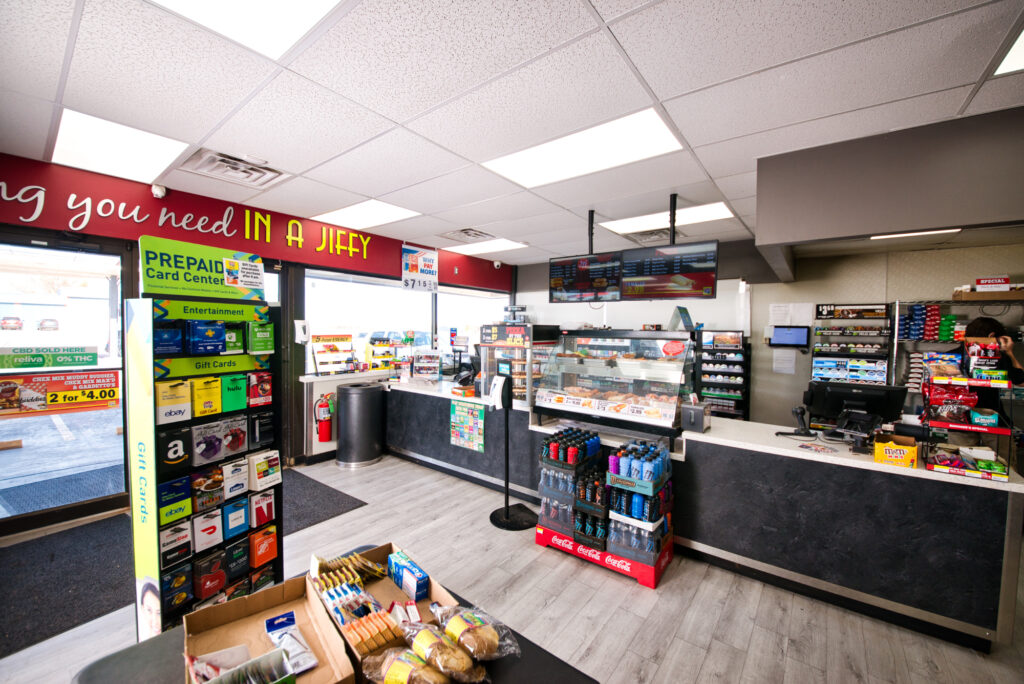 Interior view of Jiffy Trip convenience store showcasing diverse products and clean, organized space.
