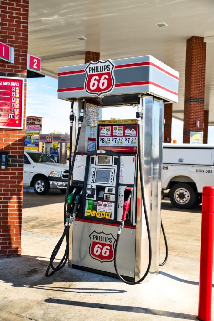 Phillips 66 fuel pump at a Jiffy Trip station in bright daylight